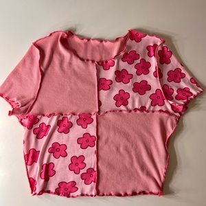 Pink flower child crop top